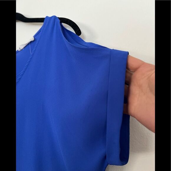 Lush Royal Blue V-neck Cold Shoulder Dolman Sleeve Blouse, size S. - Picture 6 of 7